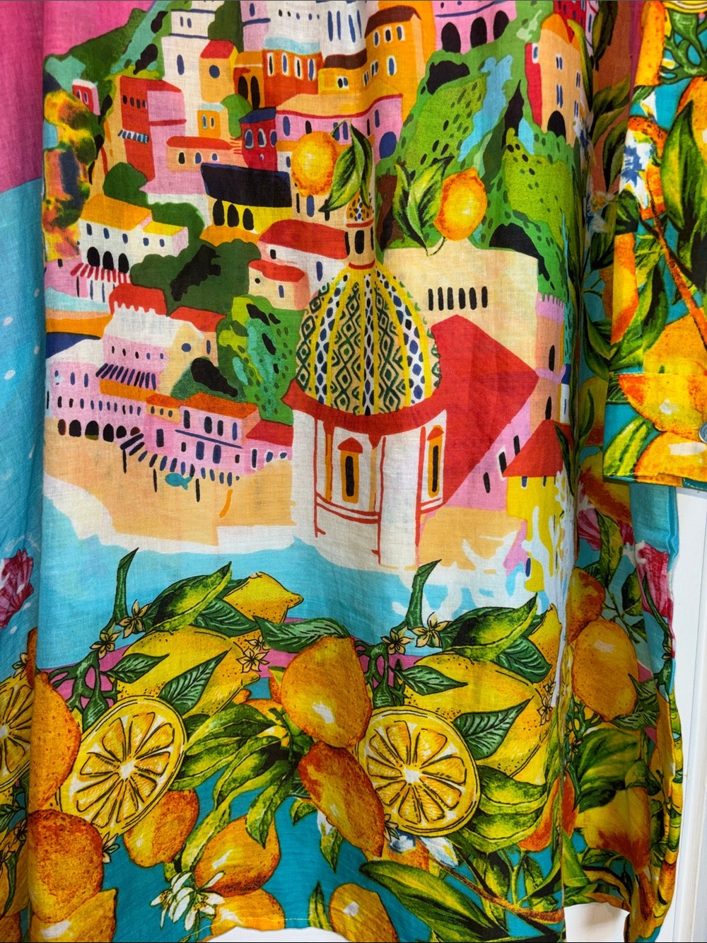 ANTICA SARTORIA MULTICOLORED 4 BUTTON DOWN COTTON DRESS LEMON AND VILLAGE PRINT - Picture 6 of 12